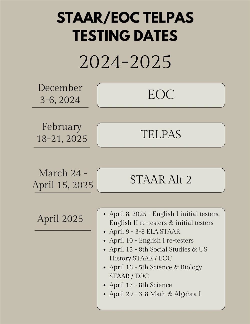  2024 STARR, EOC, and TELPAS Test Days